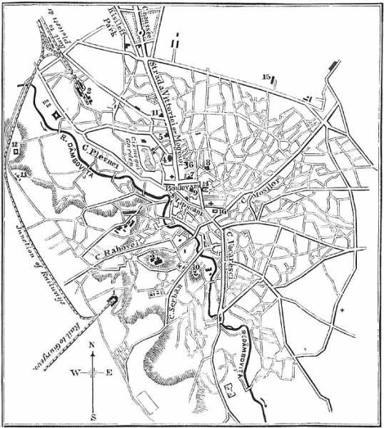 PLAN OF BUCAREST, WITH THE MAIN STREETS AND BUILDINGS.