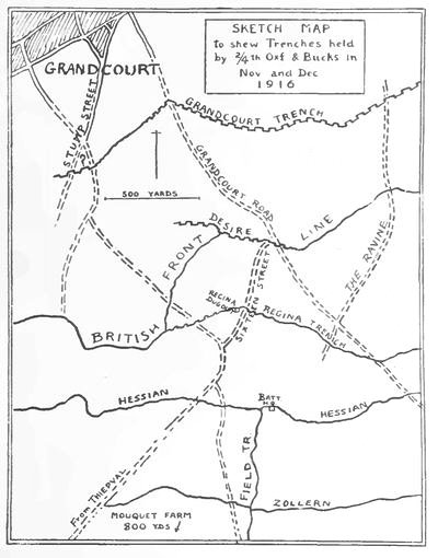 SKETCH MAP to show Trenches held by 2/4th Oxf. & Bucks.
in Nov and Dec 1916