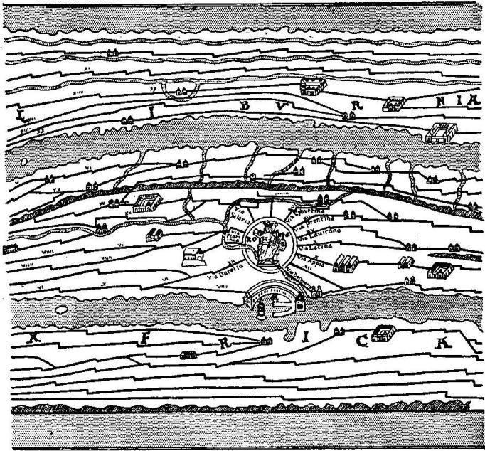 A PORTION OF AN OLD ROMAN MAP OF THE WORLD