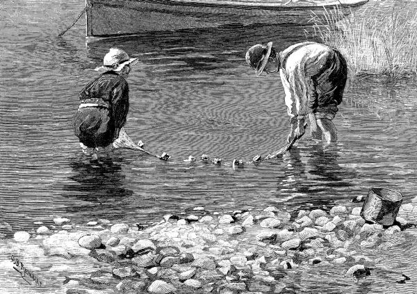 SETTING THE CRAB NET.—Drawn by C. S. Reinhart.