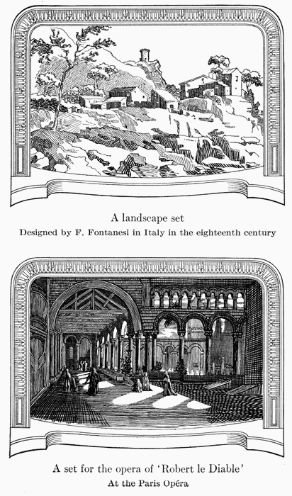 A landscape set
Designed by P. Fontanesi in Italy in the eighteenth century

A set for the opera of 'Robert le Diable'
At the Paris Opra