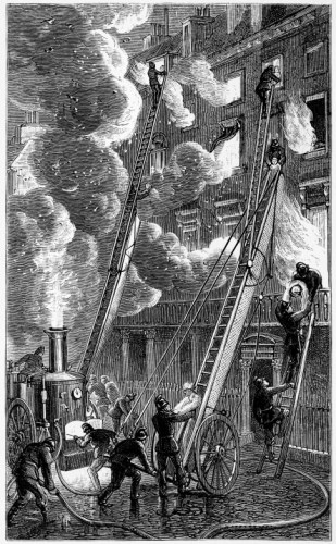 FIRE-ESCAPE AND STEAM FIRE-ENGINE IN ACTION

(From a drawing supplied by the Royal Society for the Protection of
Life from Fire)