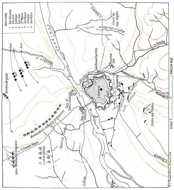 Map of the siege of Badajoz and battle of Gebora